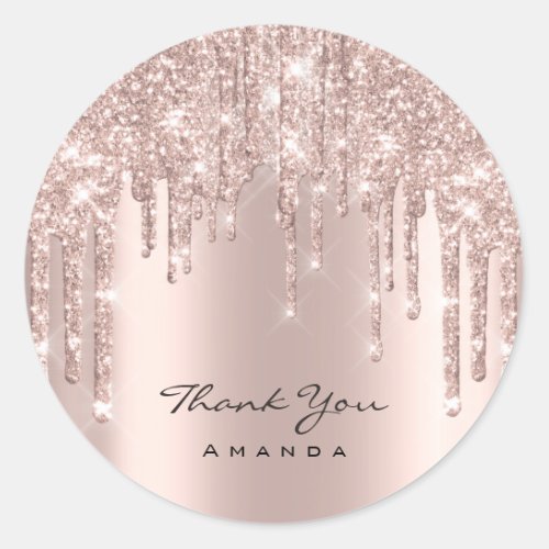 Thank You Name 16th Bridal Rose Glitter Drips Lux Classic Round Sticker