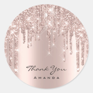 Thank You Name 16th Bridal Rose Glitter Drips Lux Classic Round Sticker