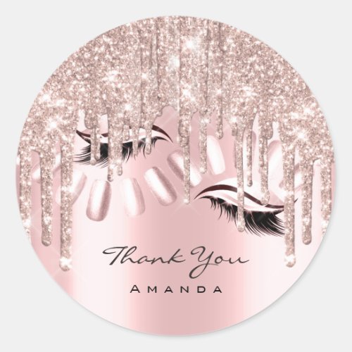 Thank You Name 16th Bridal Rose Glitter Drips Nail Classic Round Sticker