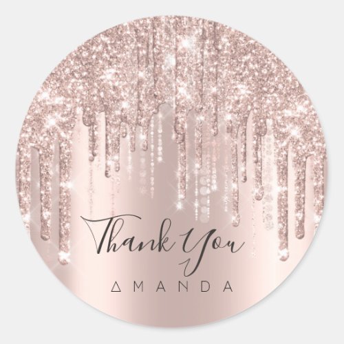 Thank You Name 16th Bridal Rose Glitter Drips VIP Classic Round Sticker