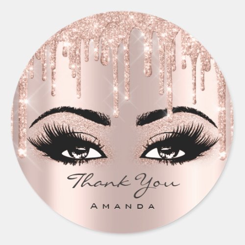 Thank You Name 16th Bridal Rose Glitter Eyelash Classic Round Sticker