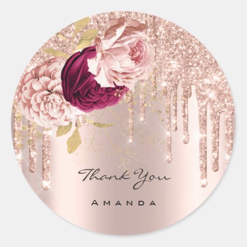 Thank You Name 16th Bridal Rose Glitter Flowers Classic Round Sticker