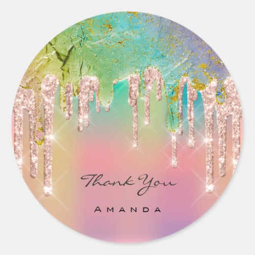 Thank You Name 16th Bridal Rose Glitter Holograph Classic Round Sticker