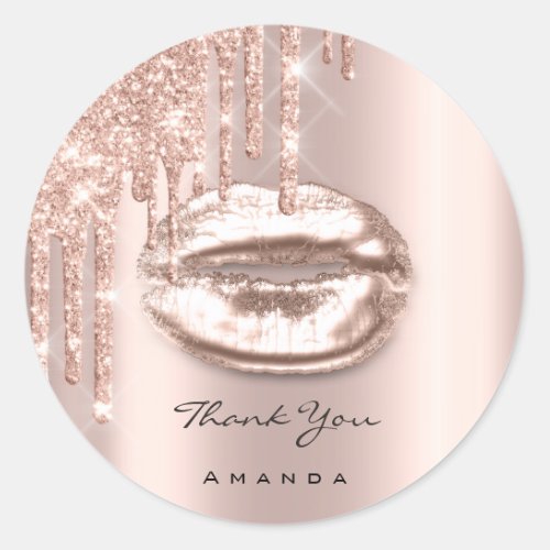 Thank You Name 16th Bridal Rose Glitter Kiss Lip Classic Round Sticker