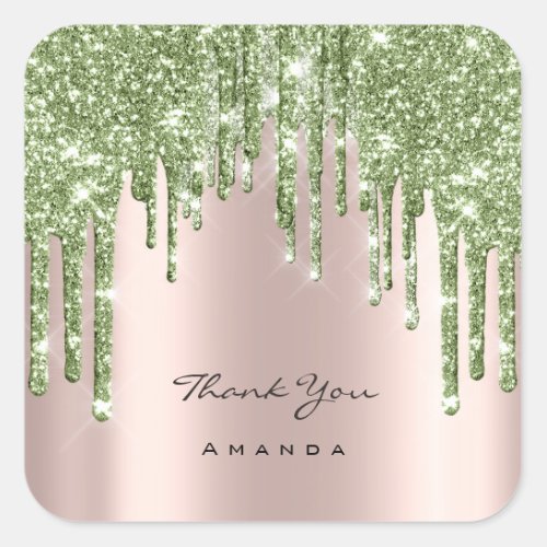 Thank You Name 16th Bridal Rose Glitter Mint Green Square Sticker
