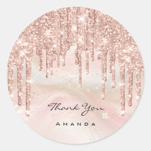 Thank You Name 16th Bridal Rose Glitter Ombre  Classic Round Sticker