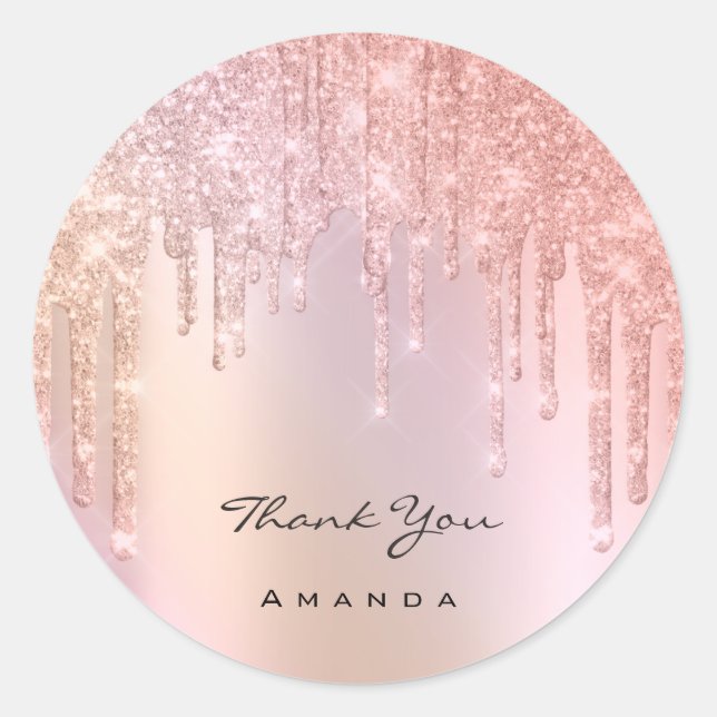 Thank You Name 16th Bridal Rose Glitter Ombre Classic Round Sticker (Front)