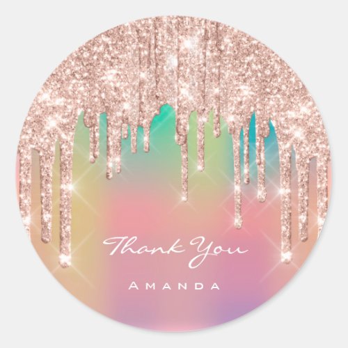 Thank You Name 16th Bridal Rose Glitter Ombre Classic Round Sticker