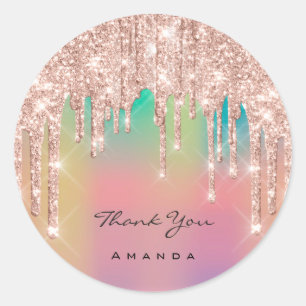 Thank You Name 16th Bridal Rose Glitter Ombre Classic Round Sticker