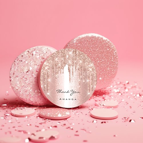 Thank You Name 16th Bridal Rose Glitter Pink Classic Round Sticker