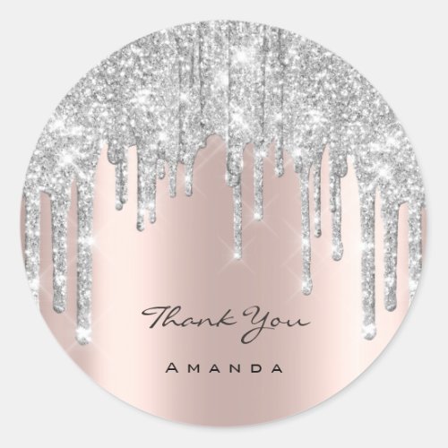 Thank You Name 16th Bridal Rose Glitter Silver Classic Round Sticker