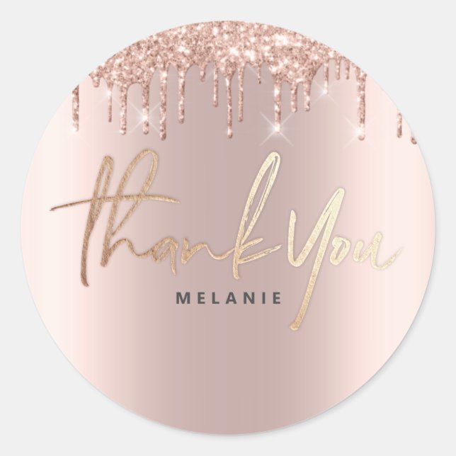 Thank You Name 16th Bridal Rose Glitter Spark Classic Round Sticker (Front)