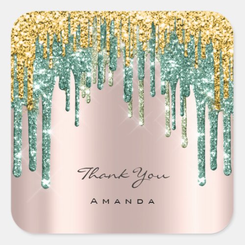 Thank You Name 16th Bridal Rose Glitter Teal Gold Square Sticker