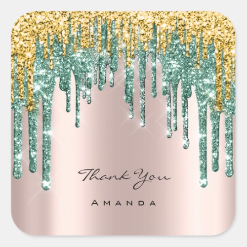 Thank You Name 16th Bridal Rose Glitter Teal Green Square Sticker