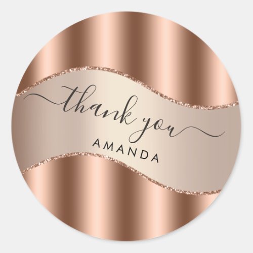 Thank You Name 16th Bridal Rose Glitter Wave Classic Round Sticker