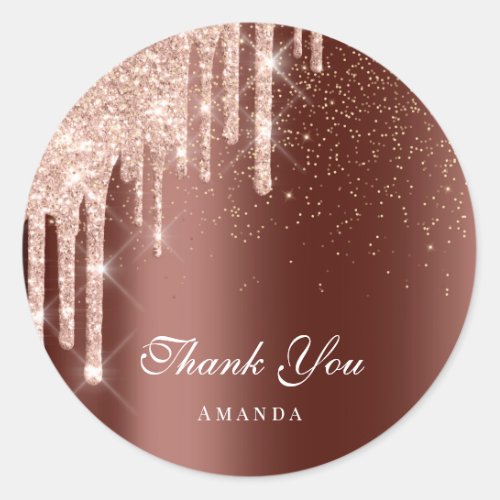 Thank You Name 16th Bridal Rose Gold Drips Brown Classic Round Sticker