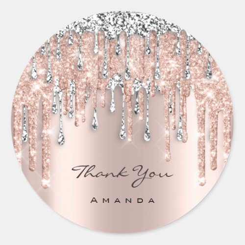 Thank You Name 16th Bridal Rose Gray Glitter Drips Classic Round Sticker