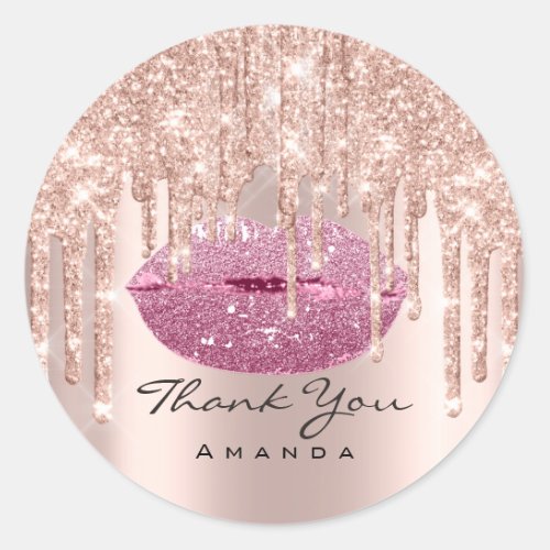 Thank You Name 16th Bridal Rose Pink Lips Classic Round Sticker