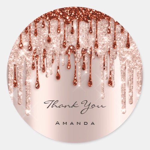 Thank You Name 16th Bridal Rose Red Glitter Drips Classic Round Sticker
