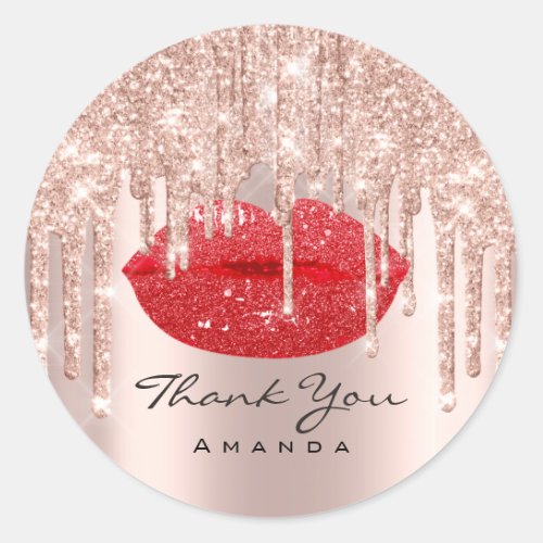 Thank You Name 16th Bridal Rose Red Lips Classic Round Sticker