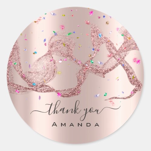 Thank You Name 16th Bridal Rose Waves Confetti Classic Round Sticker