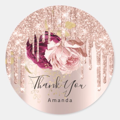 Thank You Name 16th Bridal Roses Drip Marsala Pink Classic Round Sticker