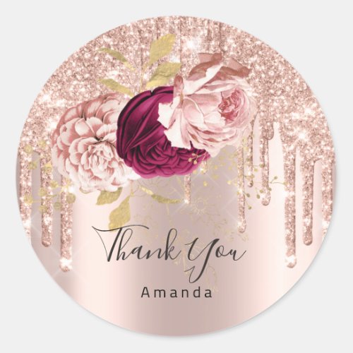 Thank You Name 16th Bridal Roses Drips Classic Round Sticker