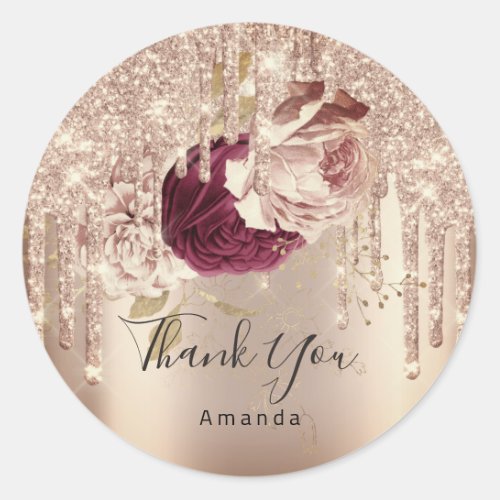 Thank You Name 16th Bridal Roses Drips Glitter Classic Round Sticker