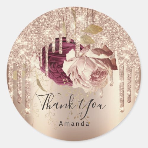 Thank You Name 16th Bridal Roses Drips Marsala Classic Round Sticker