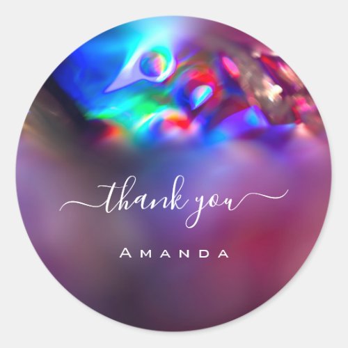 Thank You Name 16th Bridal Shower Holograph Purple Classic Round Sticker