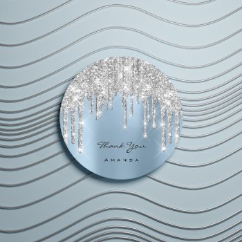 Thank You Name 16th Bridal Silver Glitter Blue Classic Round Sticker by luxury_luxury at Zazzle