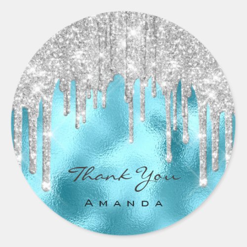 Thank You Name 16th Bridal Silver Glitter Ocean Classic Round Sticker