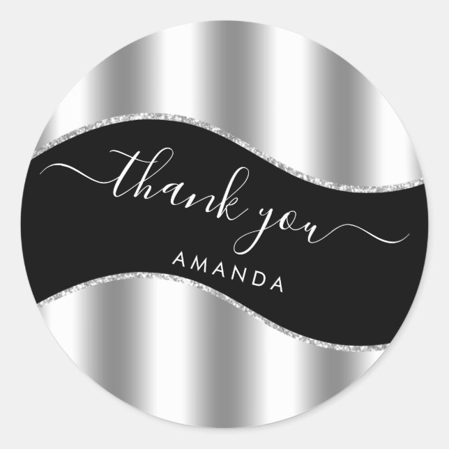 Thank You Name 16th Bridal Silver Gray Black Classic Round Sticker (Front)
