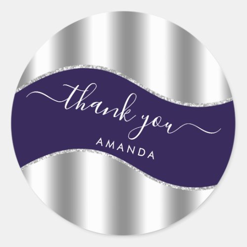 Thank You Name 16th Bridal Silver Gray Blue Navy Classic Round Sticker