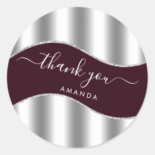 Thank You Name 16th Bridal Silver Gray Burgundy Classic Round Sticker