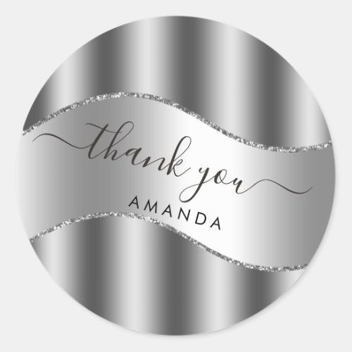 Thank You Name 16th Bridal Silver Gray Favor Classic Round Sticker