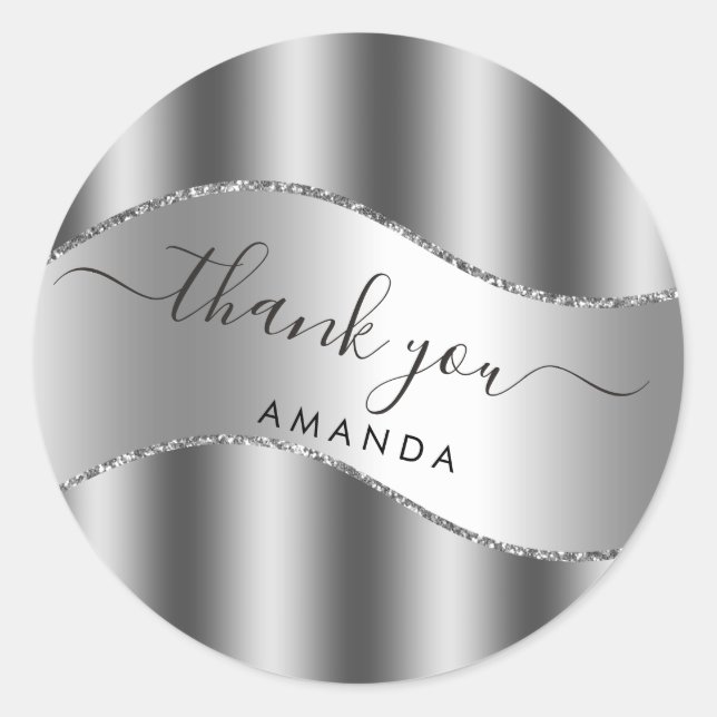 Thank You Name 16th Bridal Silver Gray Favor Classic Round Sticker (Front)