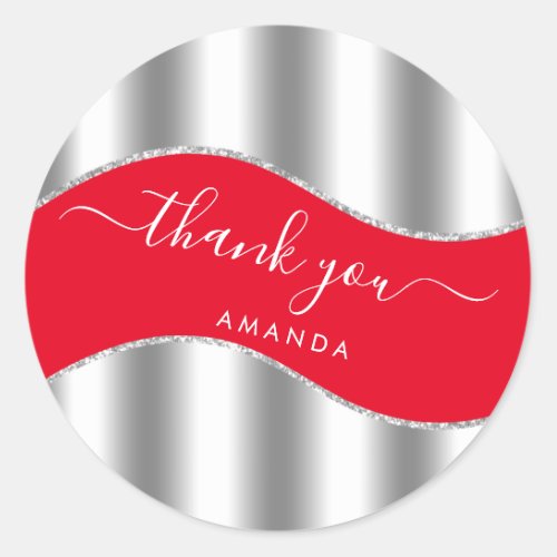 Thank You Name 16th Bridal Silver Gray Red Classic Round Sticker