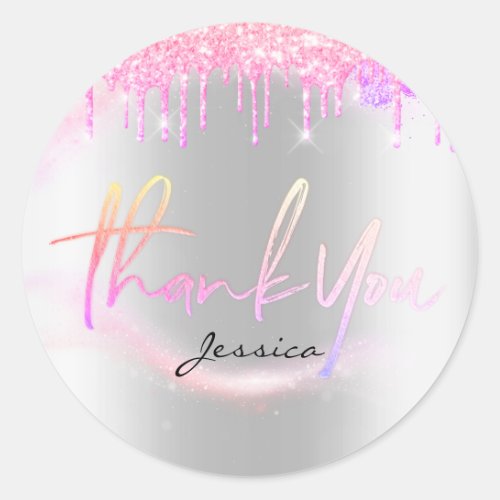 Thank You Name 16th Bridal Silver Pink Sparks Classic Round Sticker