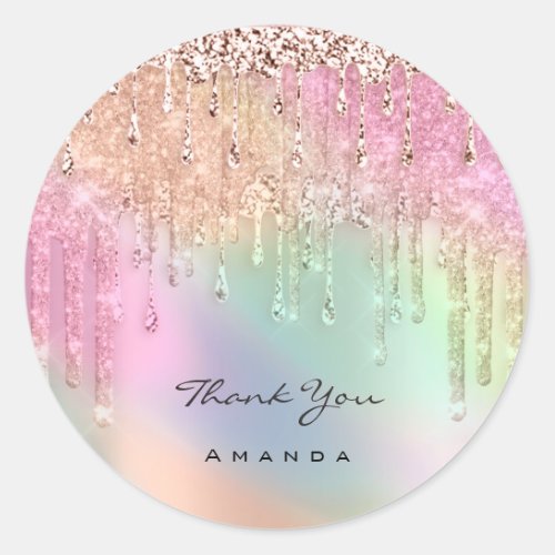 Thank You Name 16th Bridal Unicorn Rose Holograph  Classic Round Sticker