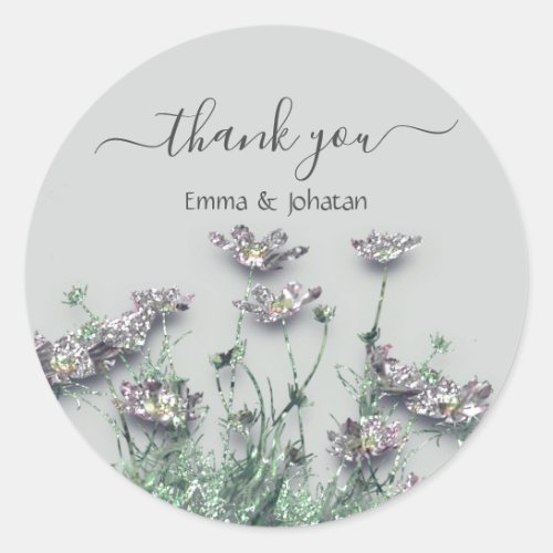 Thank You Name 16th Bridal Wildflower Meadow Green Classic Round Sticker