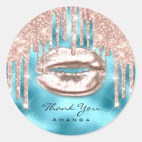 Thank You Name 16th BridalBlue Glitter Kiss Lip Classic Round Sticker