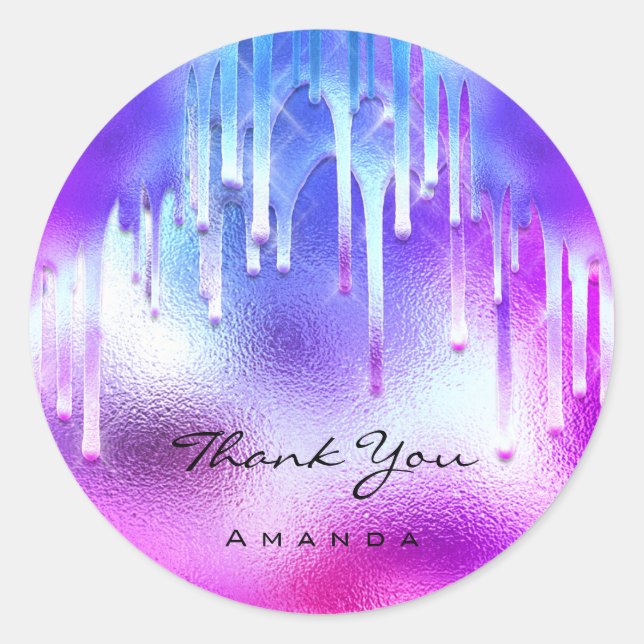 Thank You Name 16th Bride Holographic Drips Classic Round Sticker (Front)