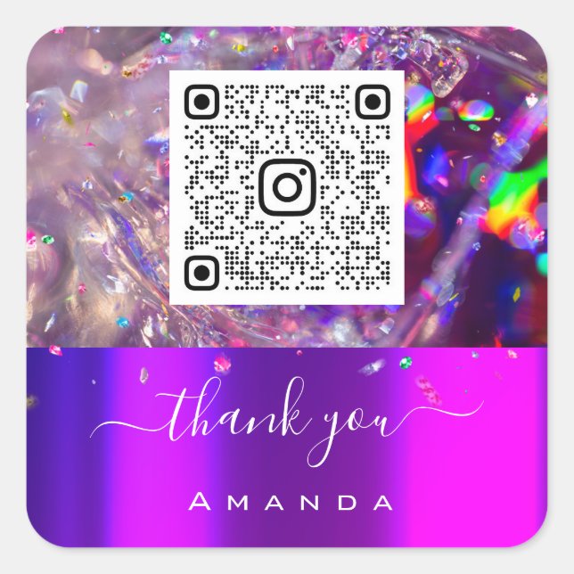 Thank You Name 16th Holograph Purple Rainbow QR  Square Sticker (Front)
