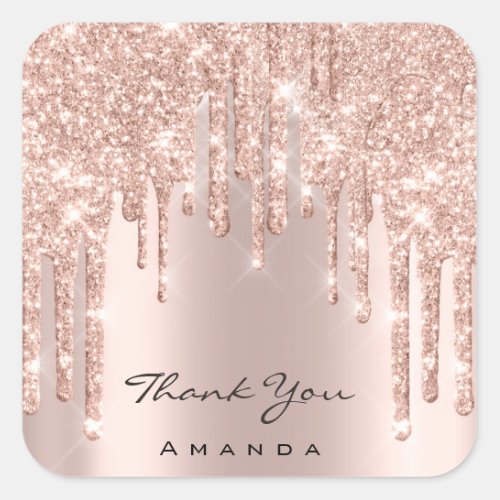 Thank You Name 16th Pink Rose Gold Spark Glam Square Sticker