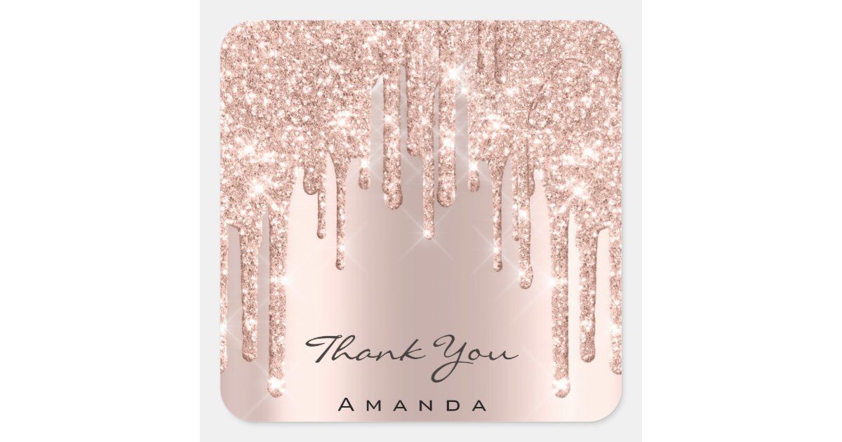 Thank You Name 16th Pink Rose Gold Spark Glam Square Sticker | Zazzle