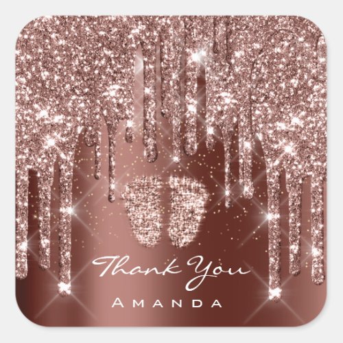 Thank You Name Baby Shower Confetti  Feet Brown Square Sticker