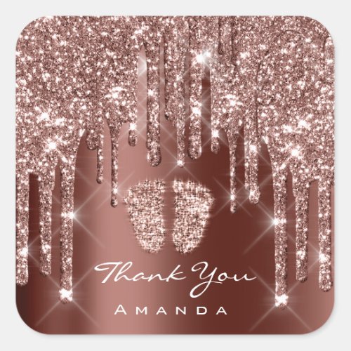 Thank You Name Baby Shower Rose Feet Brown Square Sticker