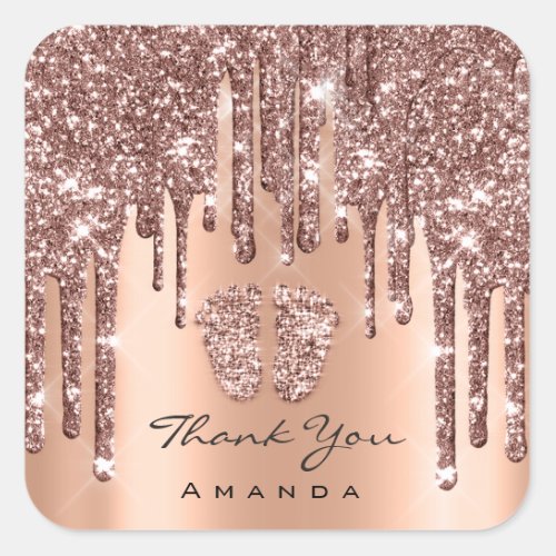 Thank You Name Baby Shower Rose Feet Copper Square Sticker