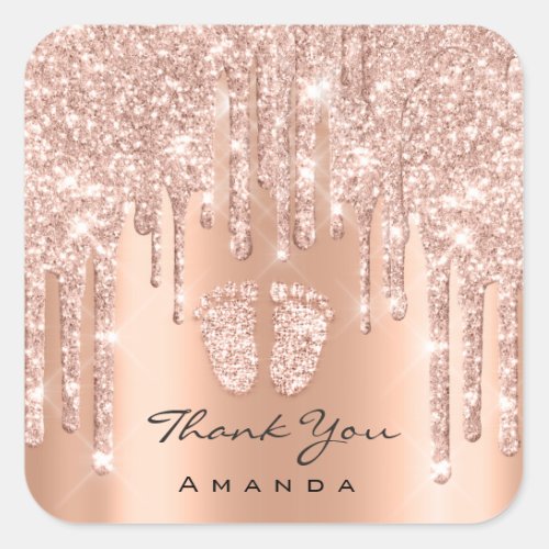 Thank You Name Baby Shower Rose Gold Feet Square Sticker
